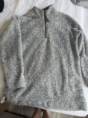 Soft Surroundings Gray Plush Quarter-Zip Sweater